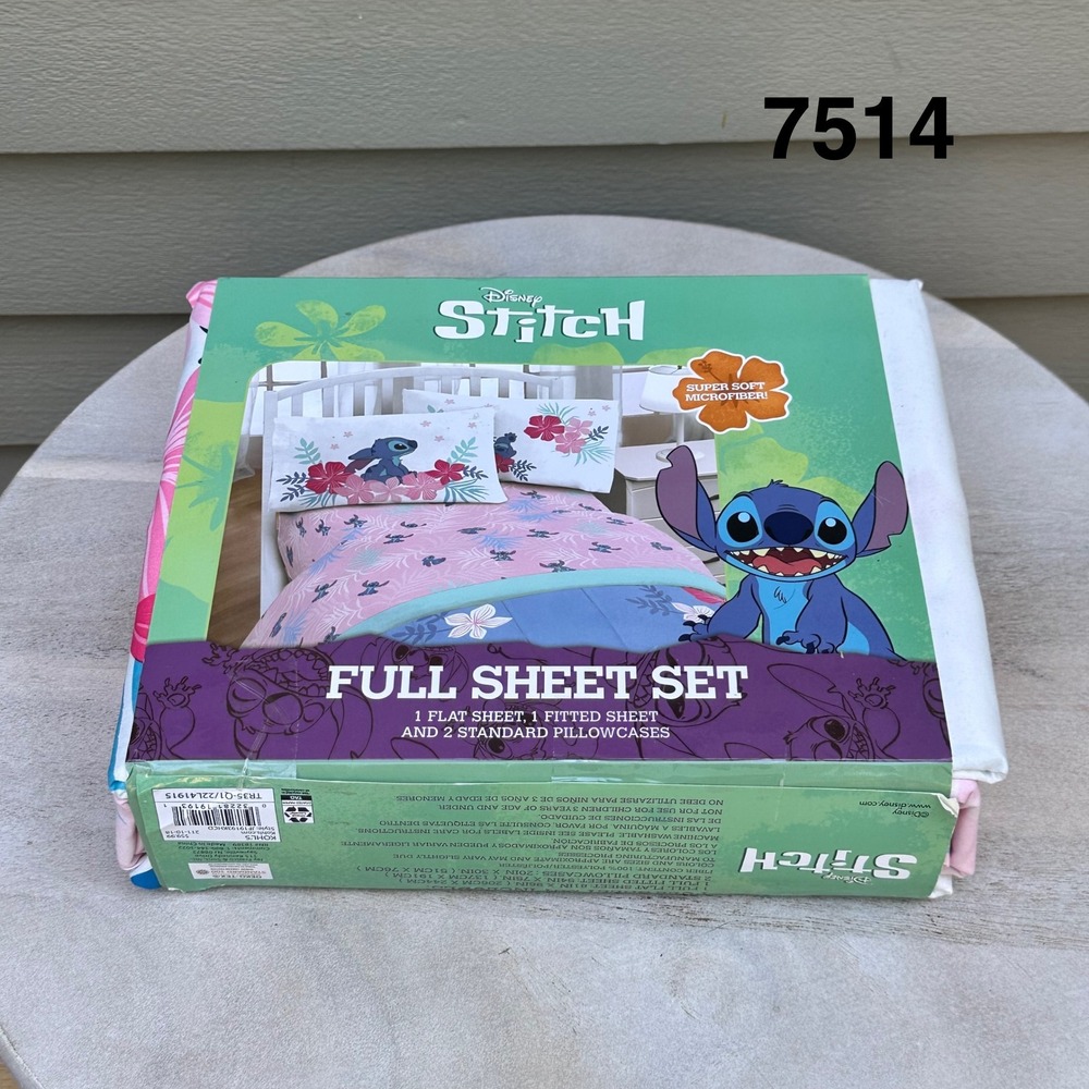 Disney Stitch Full Sheet Set Pink Teal Floral Tropical 4 Piece Microfiber New